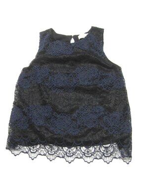 LOFT Petite Navy Lace Overlay Sleeveless Top Tank Witchy Whimsigoth Fairy Sz SP